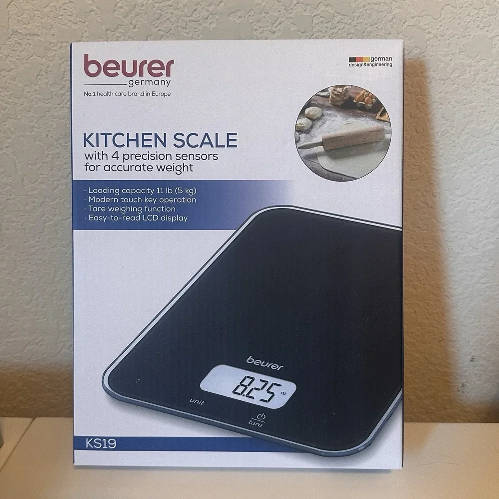 Beurer Digital Kitchen Food Scale KS19 Tare, Touch Key, Glass surface. 11 lbs/5g